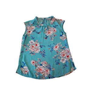 Daniel Rainn Teal Floral Sleeveless Blouse Sz Small